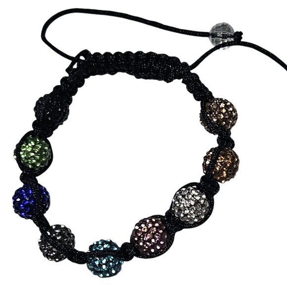 Multicolor Crystal Beaded Macrame Bracelet Adjustable Clear Bead Pull Ties - Picture 1 of 5